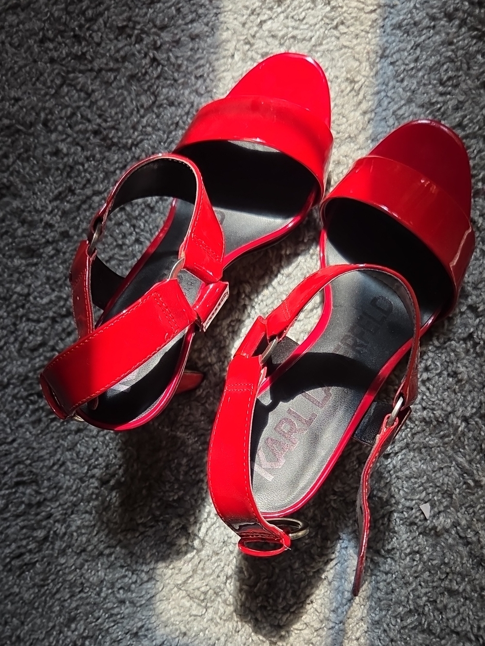 Karl Lagerfeld Bright Red Patent Slingback Sandals